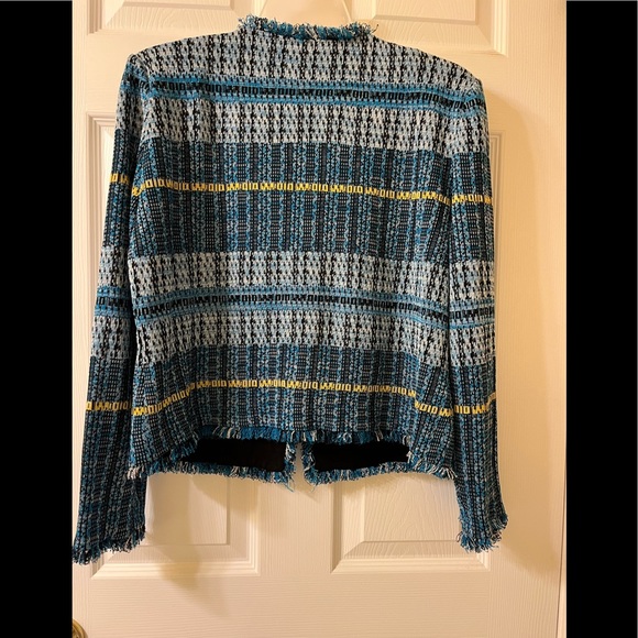 SOLD - On another Platform! Ming Wang Multicolor Tweed Fringe Jacket Snap Button - Picture 2 of 11